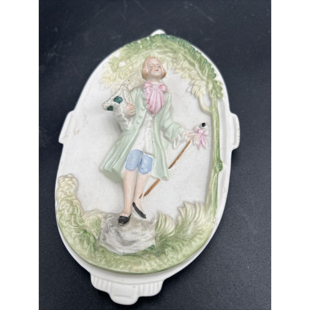 Vintage Chase Occupied Japan Colonial Man Ceramic Bisque Wall Plaque